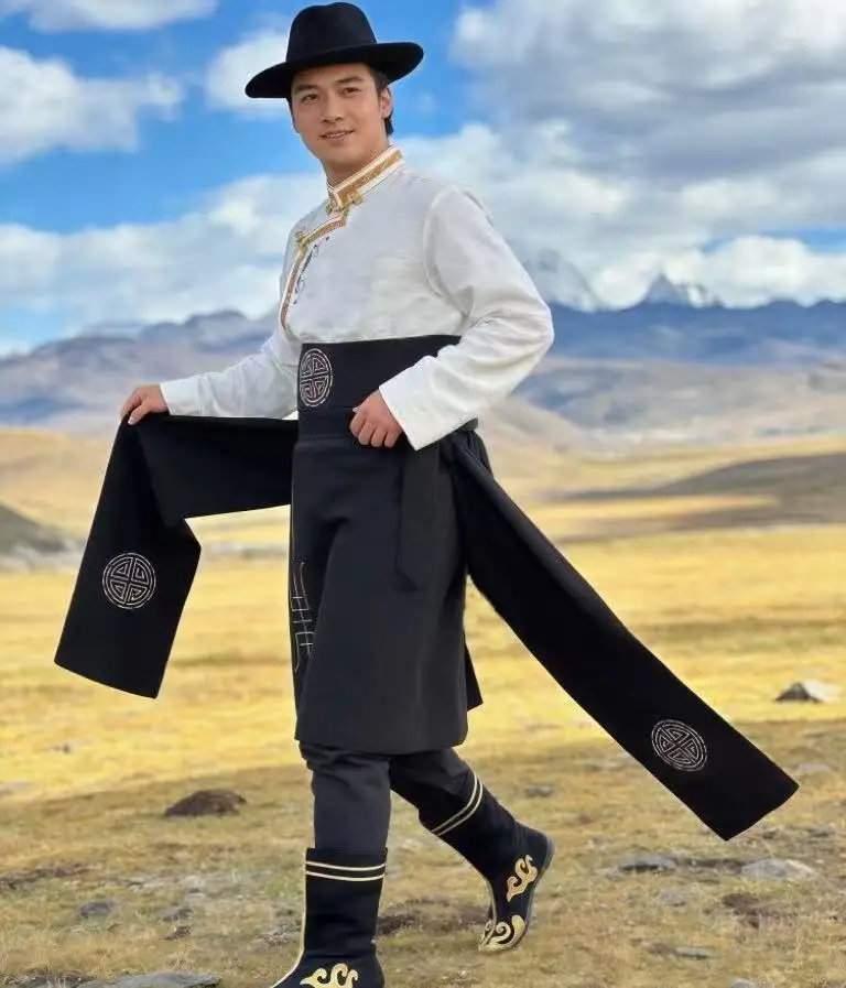 

Classic Tibetan Robe Men's Traditional Ethnic Minority Clothing Carnival Stage Performance Outfits Tibetan Half Skirt Male