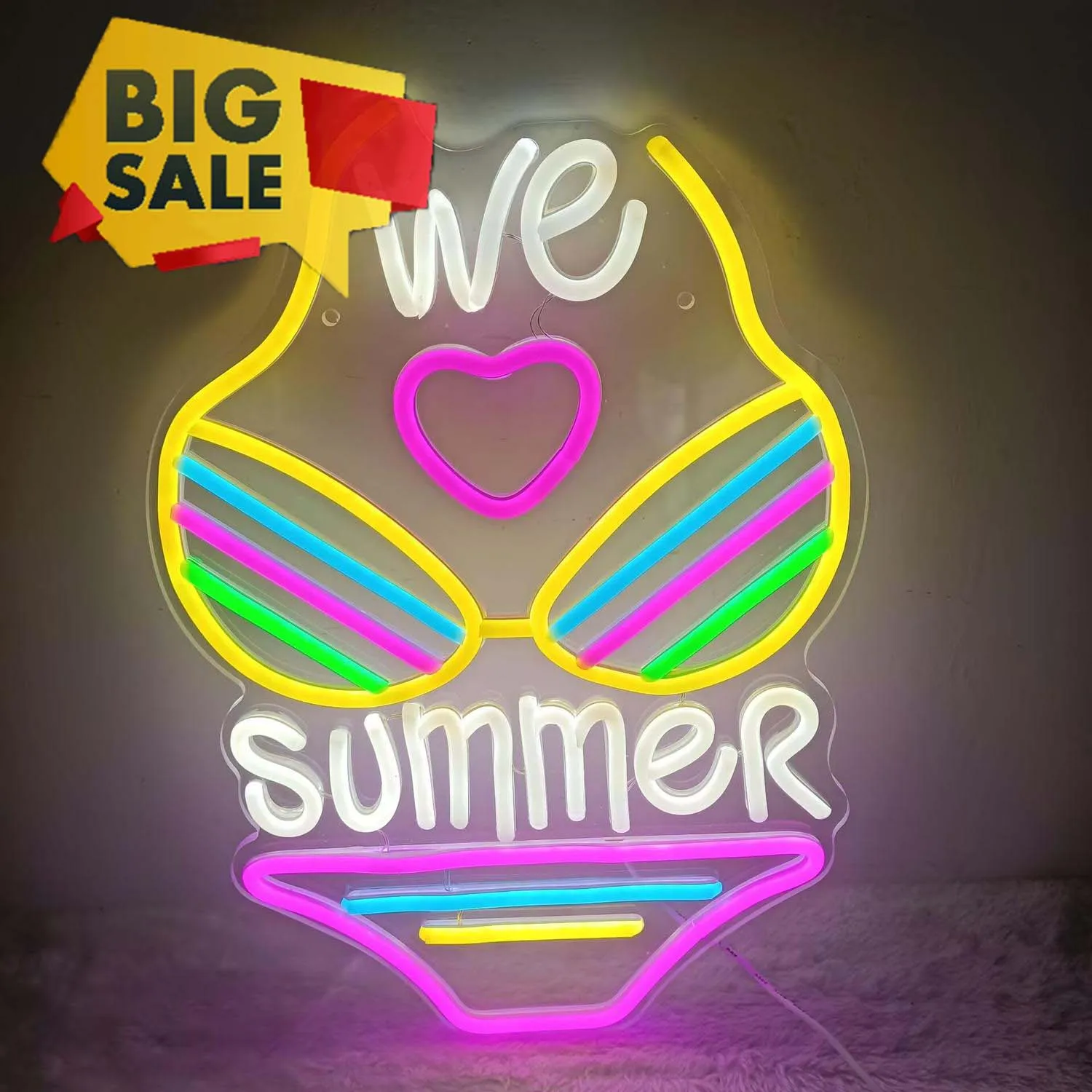 We Love Summer Neon Sign LED Neon Light USB Powered Dimmable for Tropical Theme Party Home Bar Summer Club Decor Gift for Friend