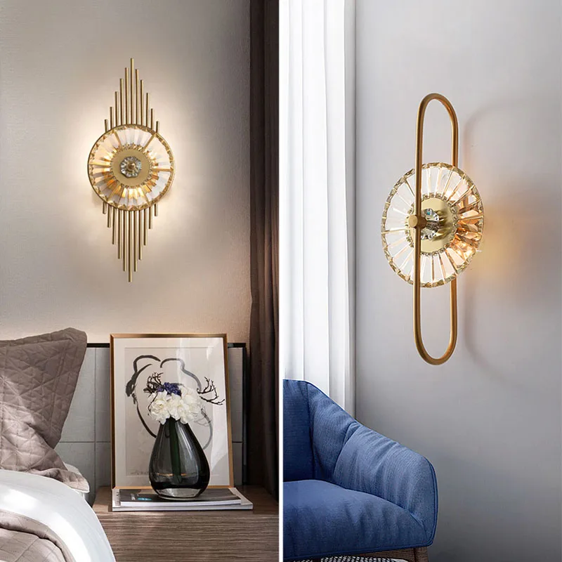 

Living Room Crystal Wall Lamp Modern Light Luxury Dining Room Bedroom Background Foyer Entrance Hotel Banquet Hall Lighting