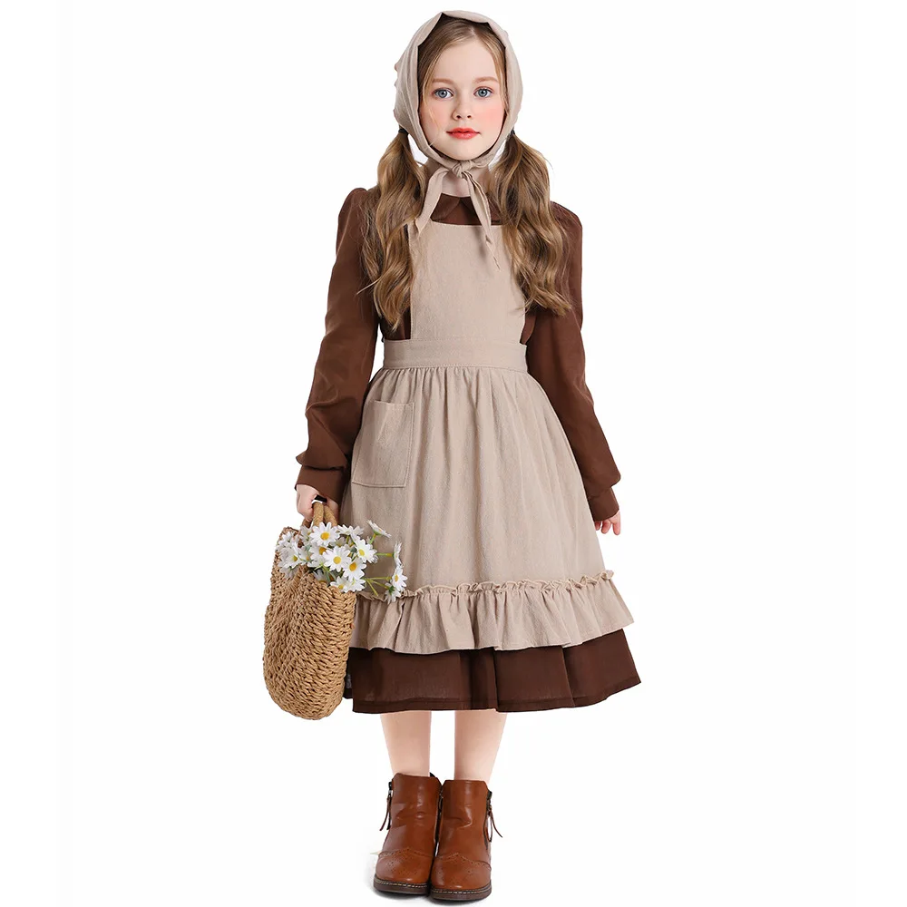 Girl Princess Dress Pastoral Farm Maids Poor People's Uniform Halloween Carnival Party Stage Performance Costume