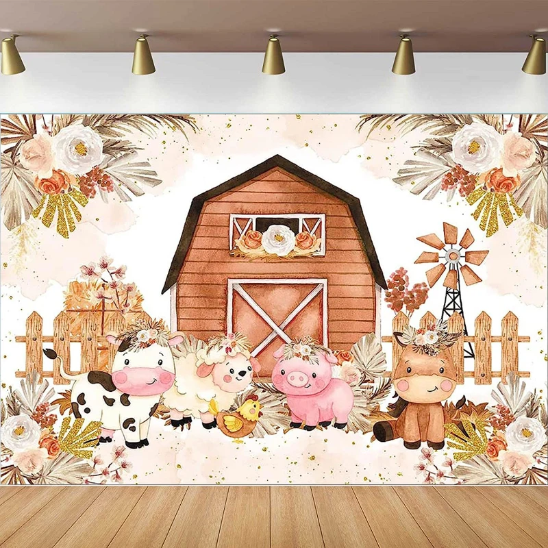 

Фон для фотосъемки в деревенском стиле, бохо, сарай, фермерские животные, цветочный баннер в стиле бохо для детей, детский душ, день рождения, декор, фон