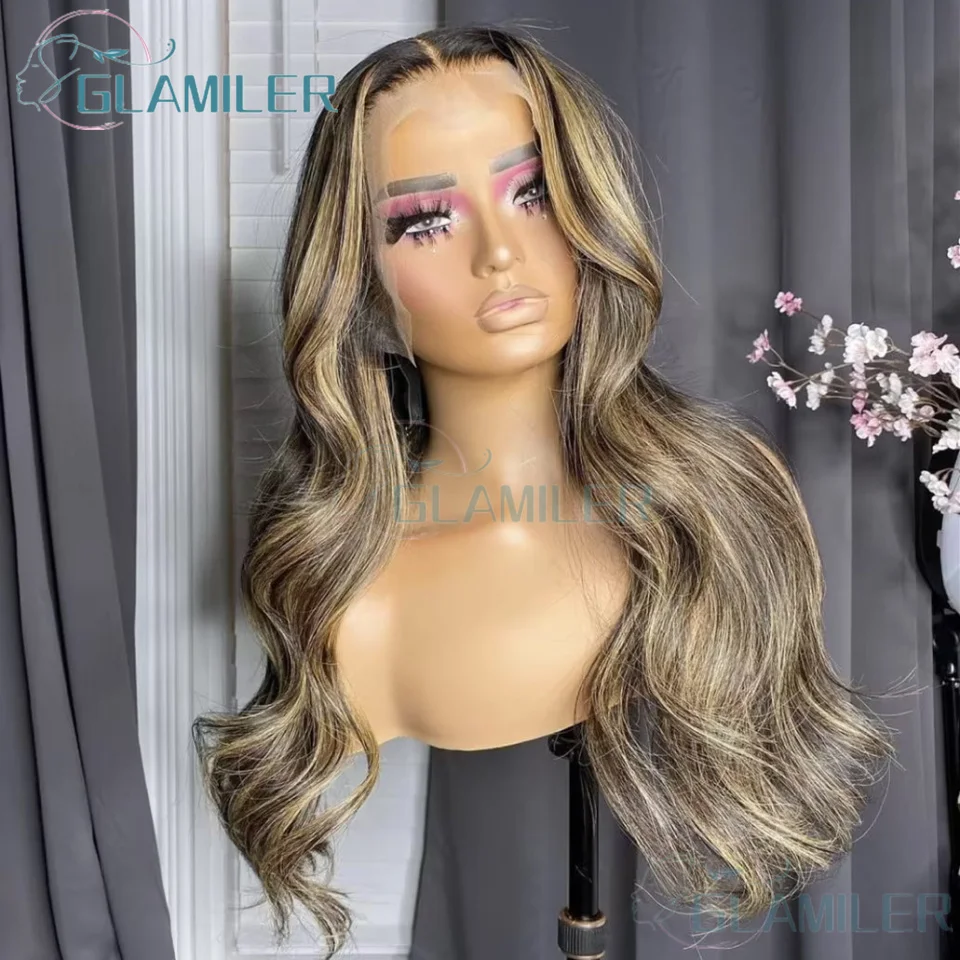 Highlight Ombre Lace Front Wig Human Hair Pre Plucked 4/27 Body Wave Human Hair Wig for Women 13x4 Silk Base Lace Front Wigs