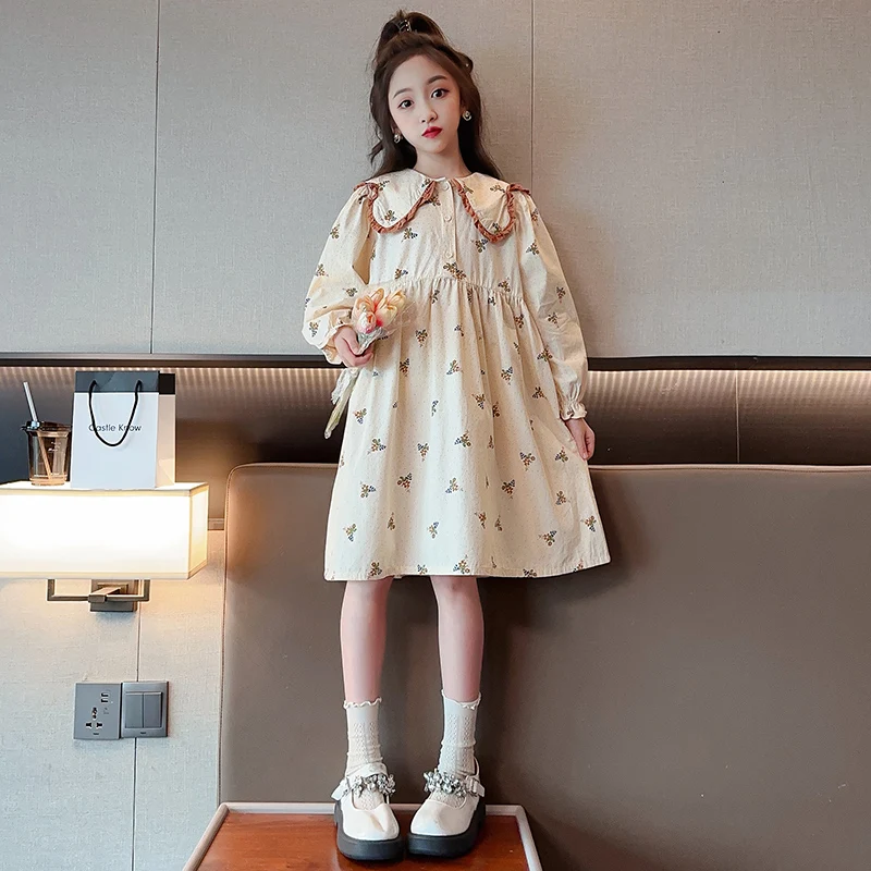 

Cute Girls dresses 2023 spring dress children's cotton floral Print A-Line Bohemian sweet children's long-sleeved dresses Summer