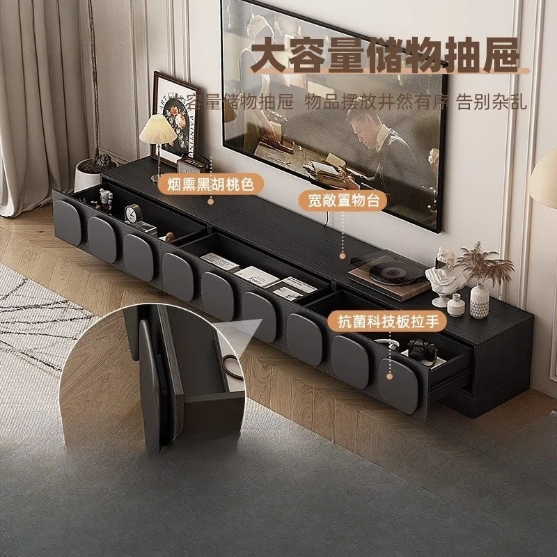 French Retro Black TV Cabinet and Coffee Table Combo Medieval Style 40cm Wide Living Room Floor Standing Storage Unit for