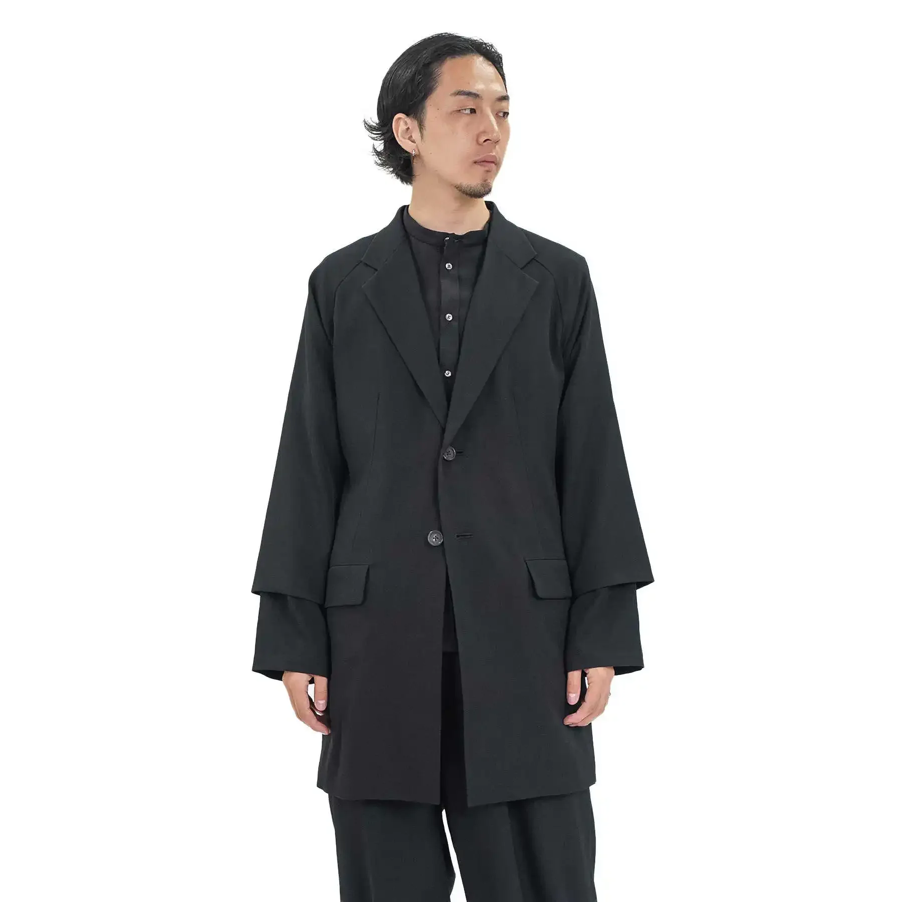 YOJI OOAK Cuff Design Western Collar Jacket Single Row Two Button Wool Jacket with Back Split Top for Men