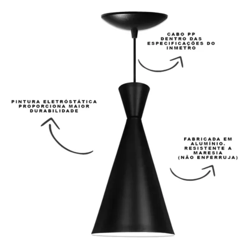 Conjunto de luminárias pendentes Venturi preto fosco/branco