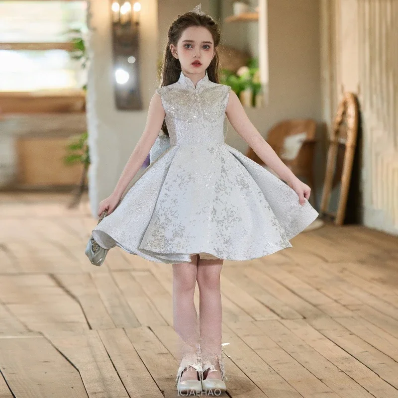 Girls Party Dresses Children Host Short Princess Gown Kids Clothes Piano Recital Performance Outfit Formal Party Wear Costumes
