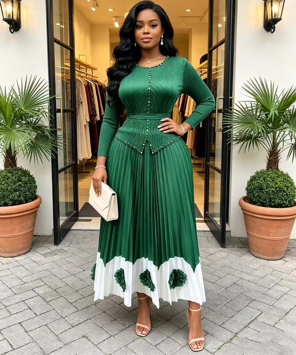 Evening Dress Africa Clothing Traditional African Dresses for Woman Dashiki Robe Africaine Pleated Elegant feminine Dresses