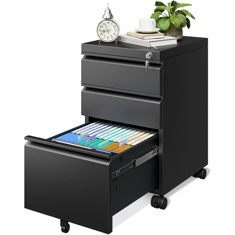 

File Cabinet for Home Office, Fully Assembled Filing Cabinet 3 Drawer Rolling File Cabinets with Lock, Small Mobile File Storage