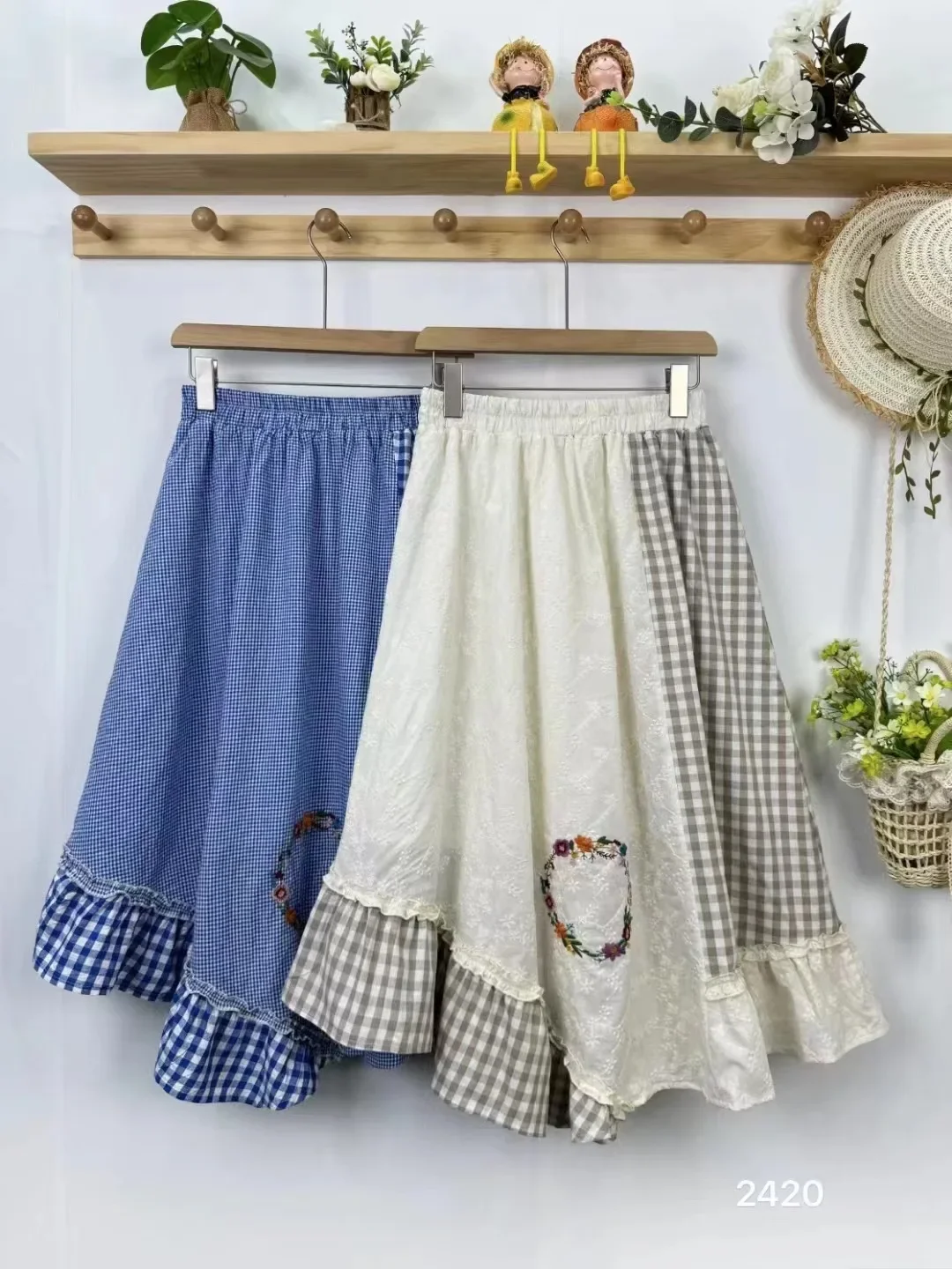 Vintage Plaid Patchwork Pleated Long Skirt Women Korean Preppy Style High Waist Retro Kawaii Skirts Elegant A-Line Tunic Skirts