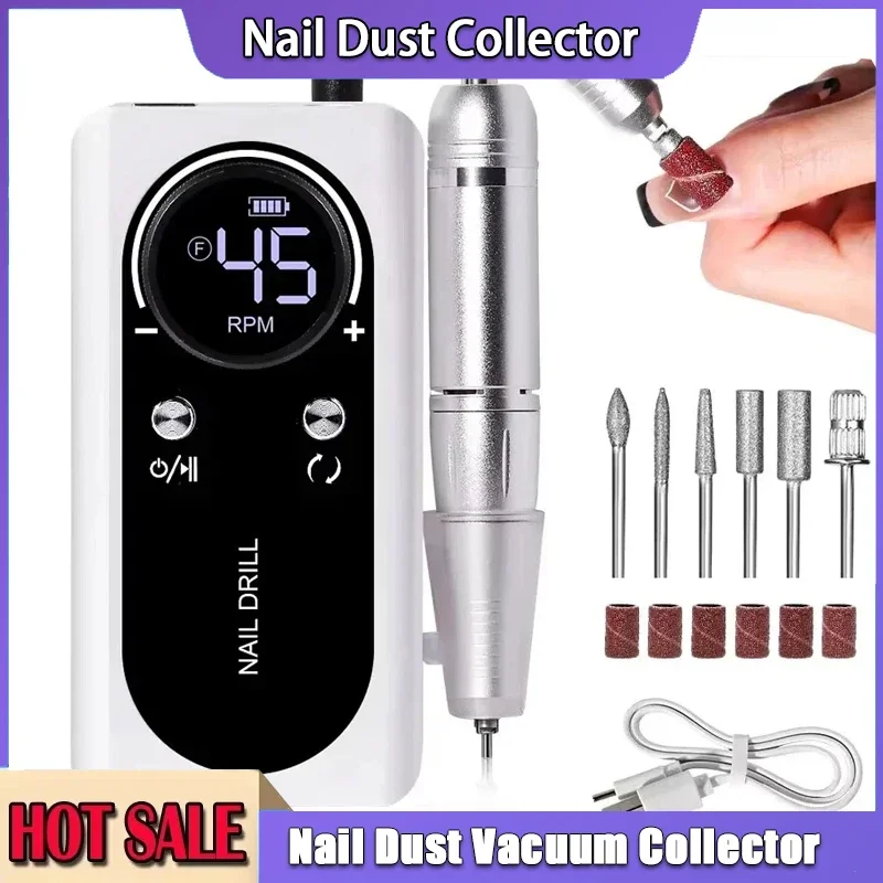 

45000RPM Electric Professional Portable Nail Drill Machine Rechargeable Low Nail Sander Noise File for Manicure Salon Tool