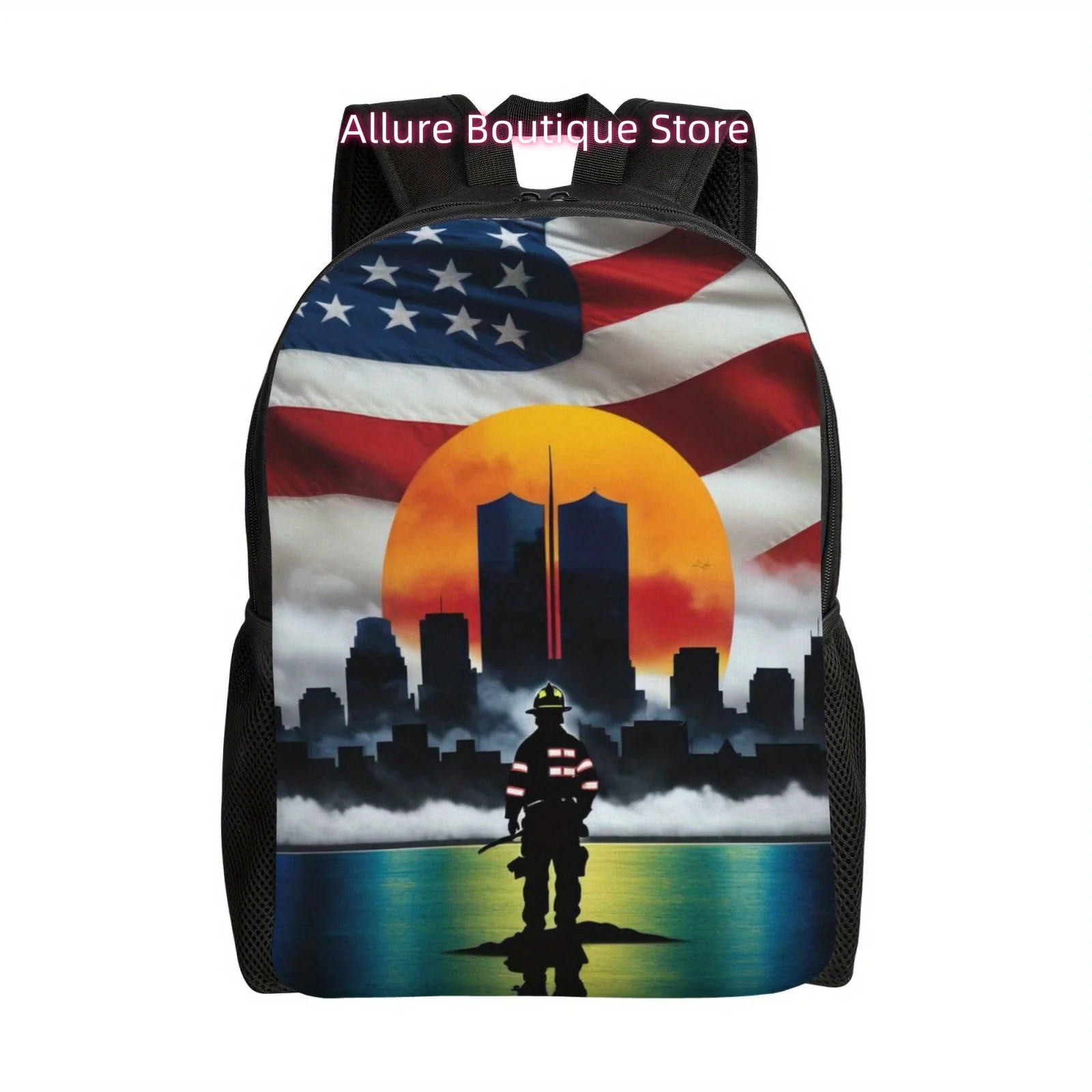 Fireman Under City Print Lightweight Adjustable Backpack For Men Women, Perfect For Independence Day, Large Capacity Laptop Bag