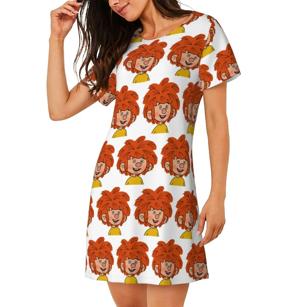 Custom Pumuckl Short Sleeves Nightdress For Sleeping Sleepshirts Women Short Sleeve Nightgowns Soft Pajama Dress
