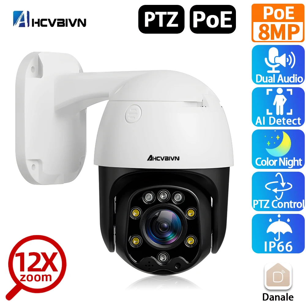 12X Zoom 4K POE PTZ Camera 5MP 8MP Outdoor CCTV Speed Dome Security Surveillance Camera Motion Detection Waterproof IP Camera