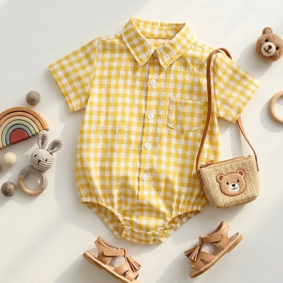 

Sanlutoz Lovely Baby Boys Bodysuits Cotton Baby Clothes Plaid Infants Clothing Summer