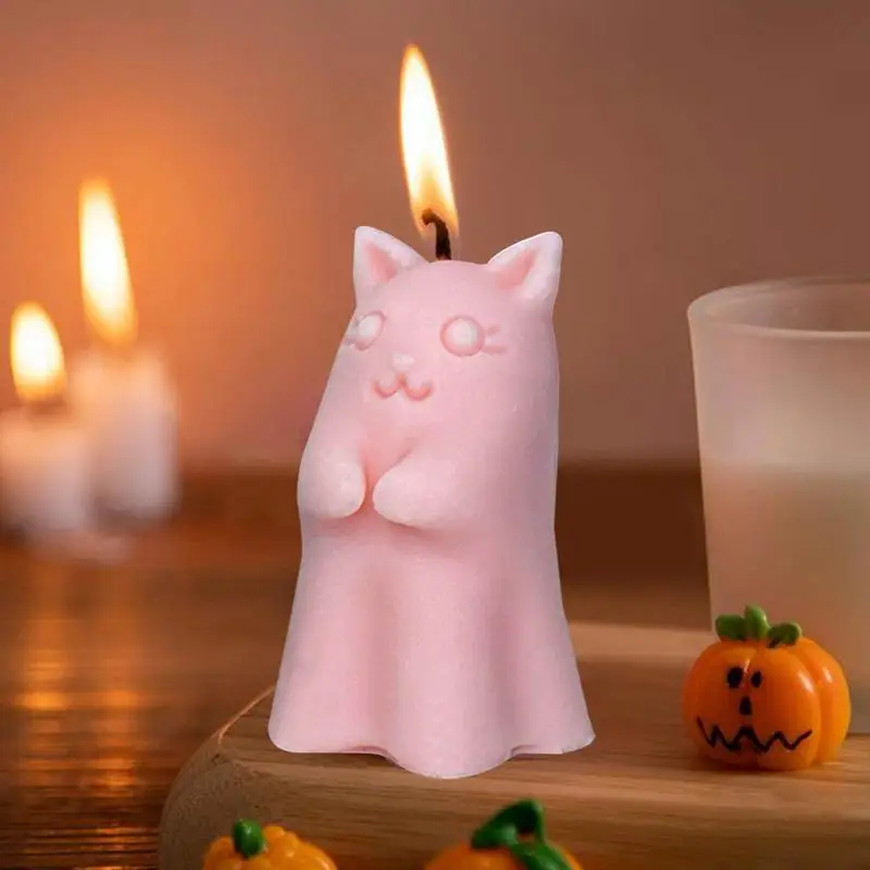 Molde de silicona con forma de vela fantasma para gatito, molde de gato de Halloween, diseño de gato fantasma, fabricación de velas hecha a mano, molde de Animal 3D para decoración del hogar