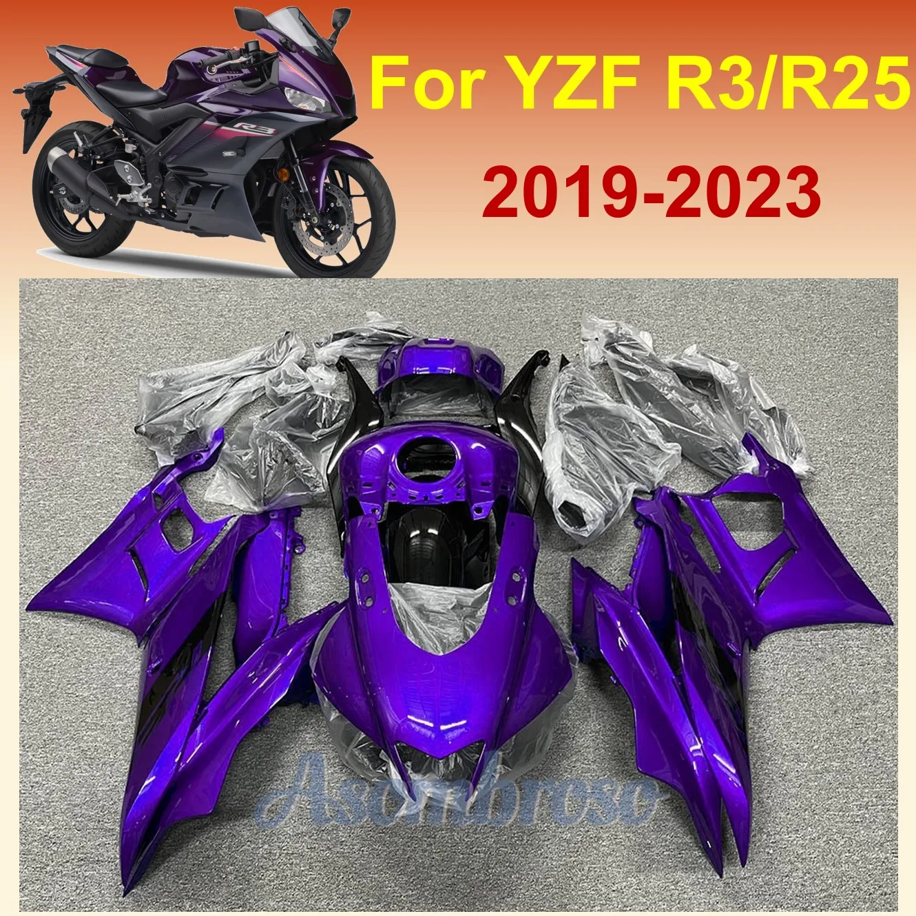 

set for YAMAHA YZFR3 YZFR25 2019 2020 2021 2022 2023 R25 R3 19-23 Purple Fairings Kits High Quality ABS Injection Plastic
