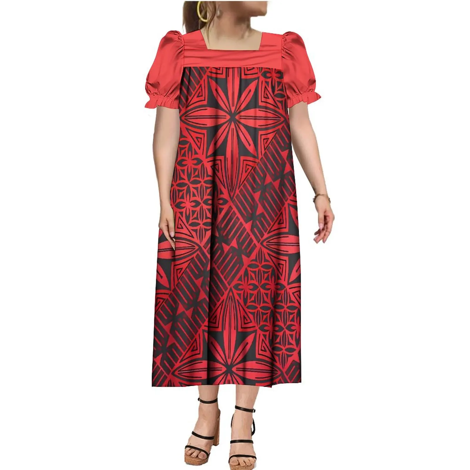 Mumu-traje de pareja polinesiano para mujer, Vestido de manga abombada con camisa de playa Hawaiana para hombre, talla grande, Verano