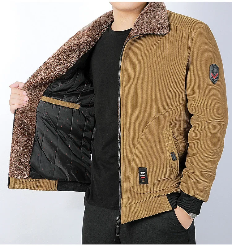 

Autumn Winter New Fleece Warm Thick Jackets Men Brand Casual Fashion Corduroy Slim Coat Men Outwear Male Jacket