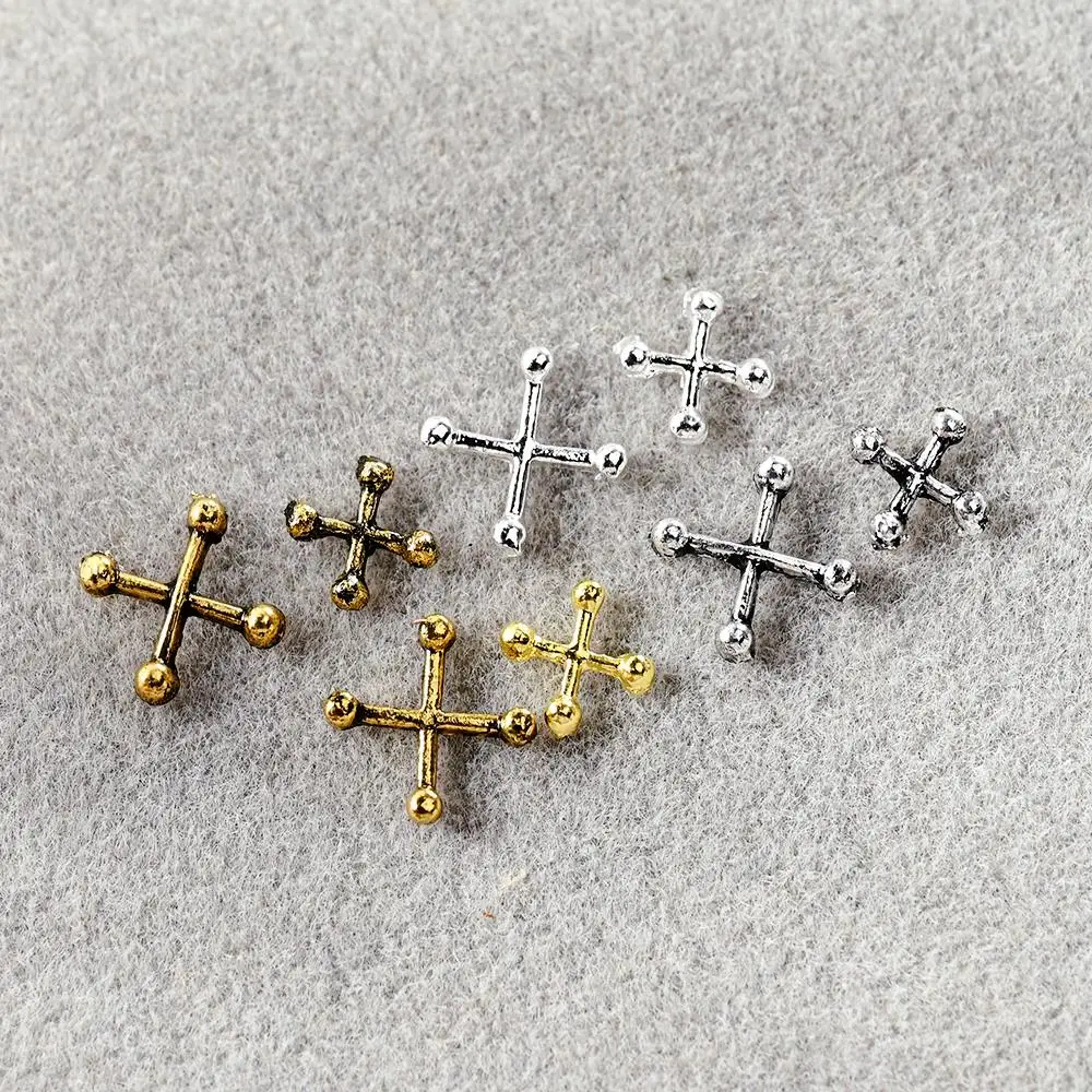 20/10Pcs Punk Cross Metal 3D Nail Charms Halloweed Ancient Gold/Silver Alloy Nail Art Decoration 4/6mm Cross Manicure Supplies