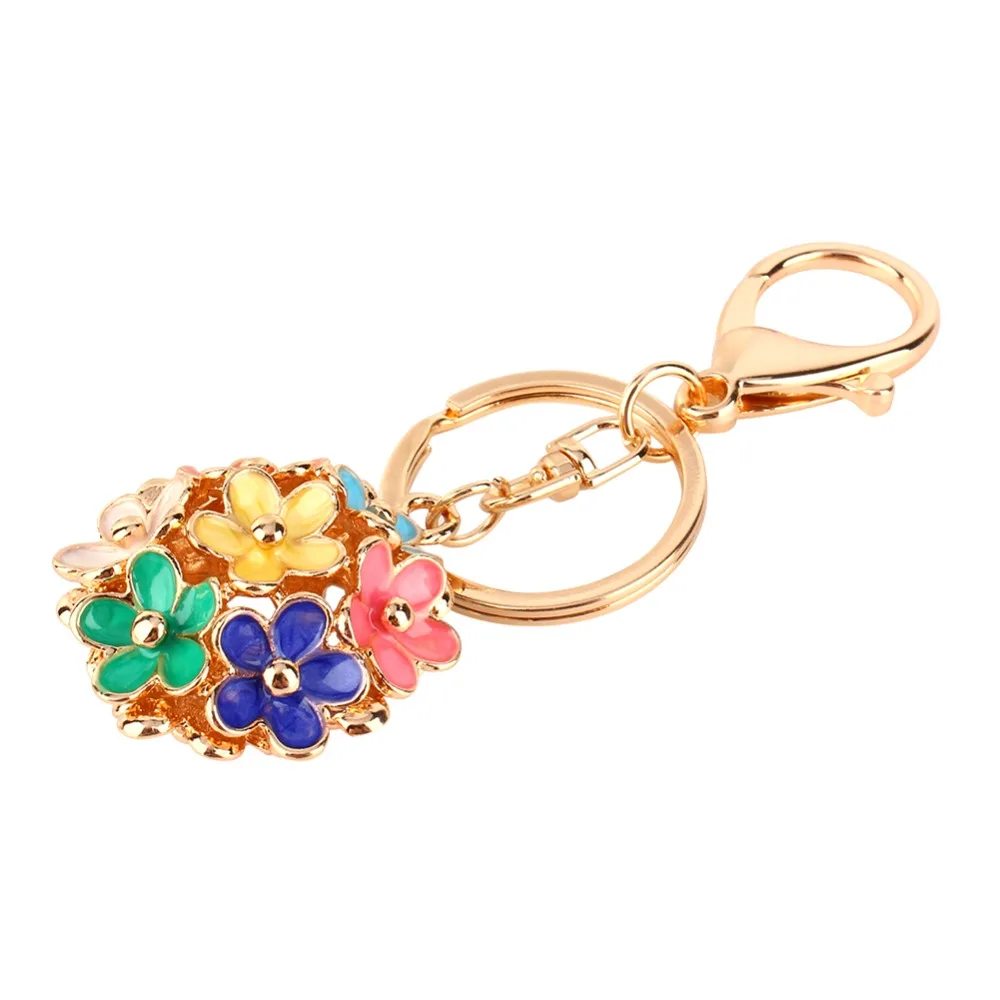 Alloy Flowers Ball Keychain Hollow Out Multicolor Flower Keychain Exquisite Craftsmanship Heart Key Keychain Handbag Pendant