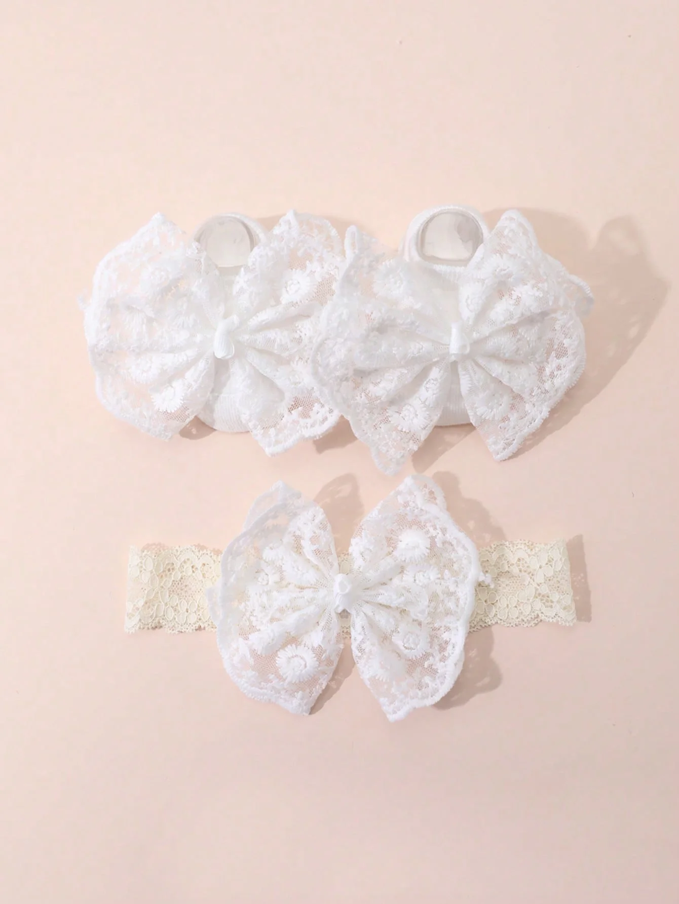1 Pair of Socks 1 Headband Set, Sweet and Lovely Embroidered Bows Decorated Princess Style Socks and Headband for Baby Daily Wear