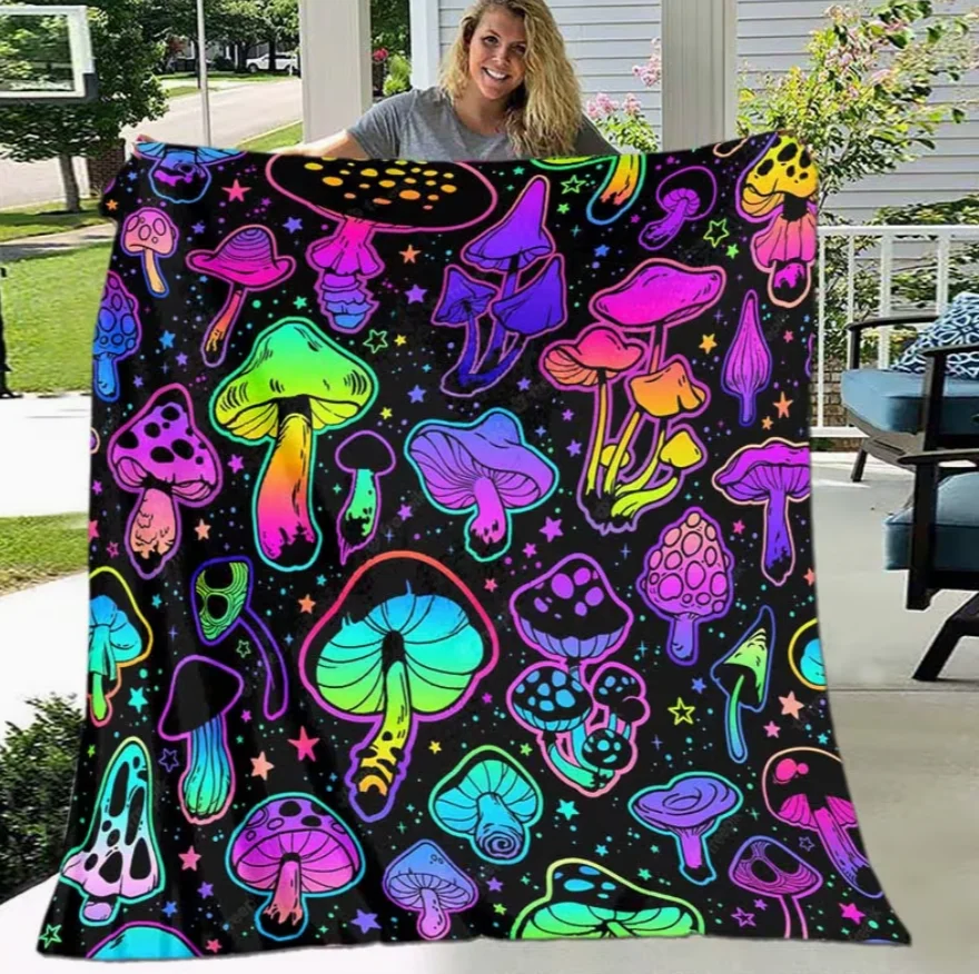 Warm and Soft Fantasy Mushroom Blanket Lightweight Flannel Throw Sofa Bed Travel Livingroom Office Couch Chair and Bed Blanket