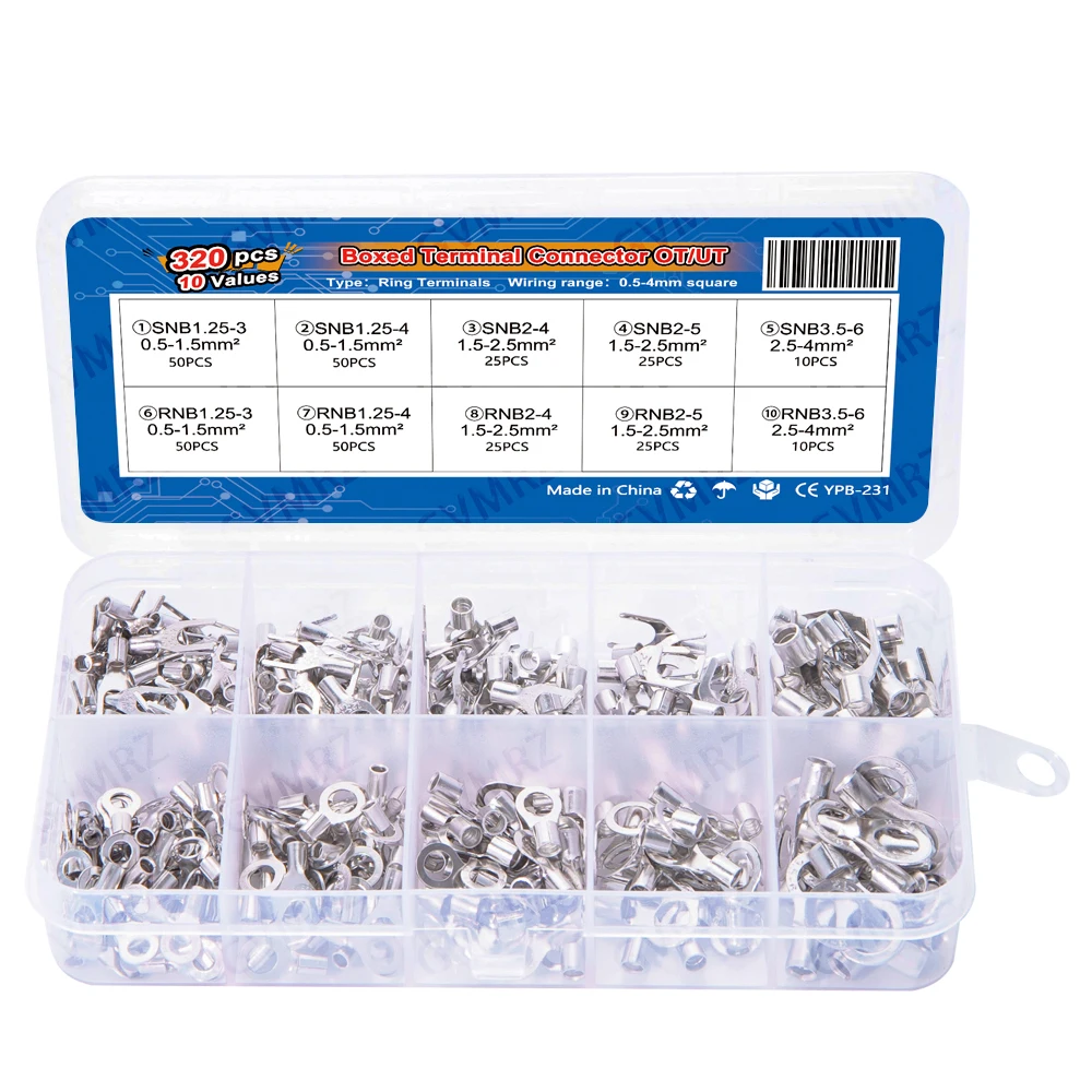 320PCS RNB/SNB1.25-4 Wire Connector Cable Termination Plie Crimp Terminal Kit with Electrical Connector U/O Splicing Termination