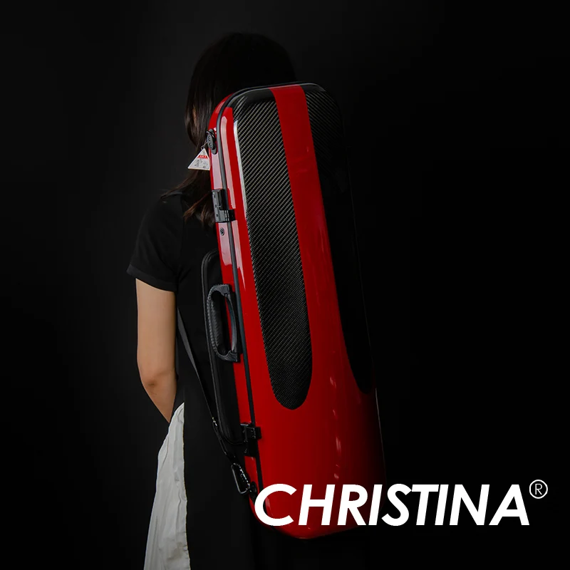 CHRISTINA 100% Carbon Fiber High Quality Violin Case Red 4/4 Size Pressure Wear Resistance with Sheet Music Bag Code Lock