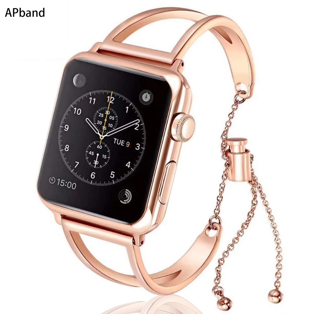 Strap For Apple Watch band 45mm 41mm 44mm 40mm 49mm stainless steel cuff fashion design chain iWatch series 4 3 5 se 6 7 8 ultra