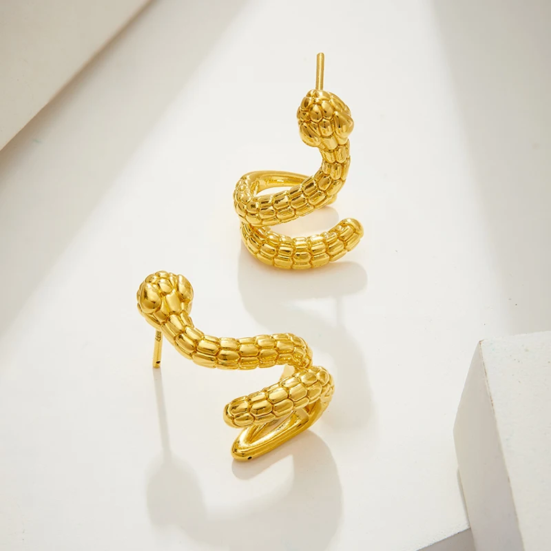 New Arrival 999 24K Yellow Gold Earrings 3D Snake Stud Earrings Fashion Earrings