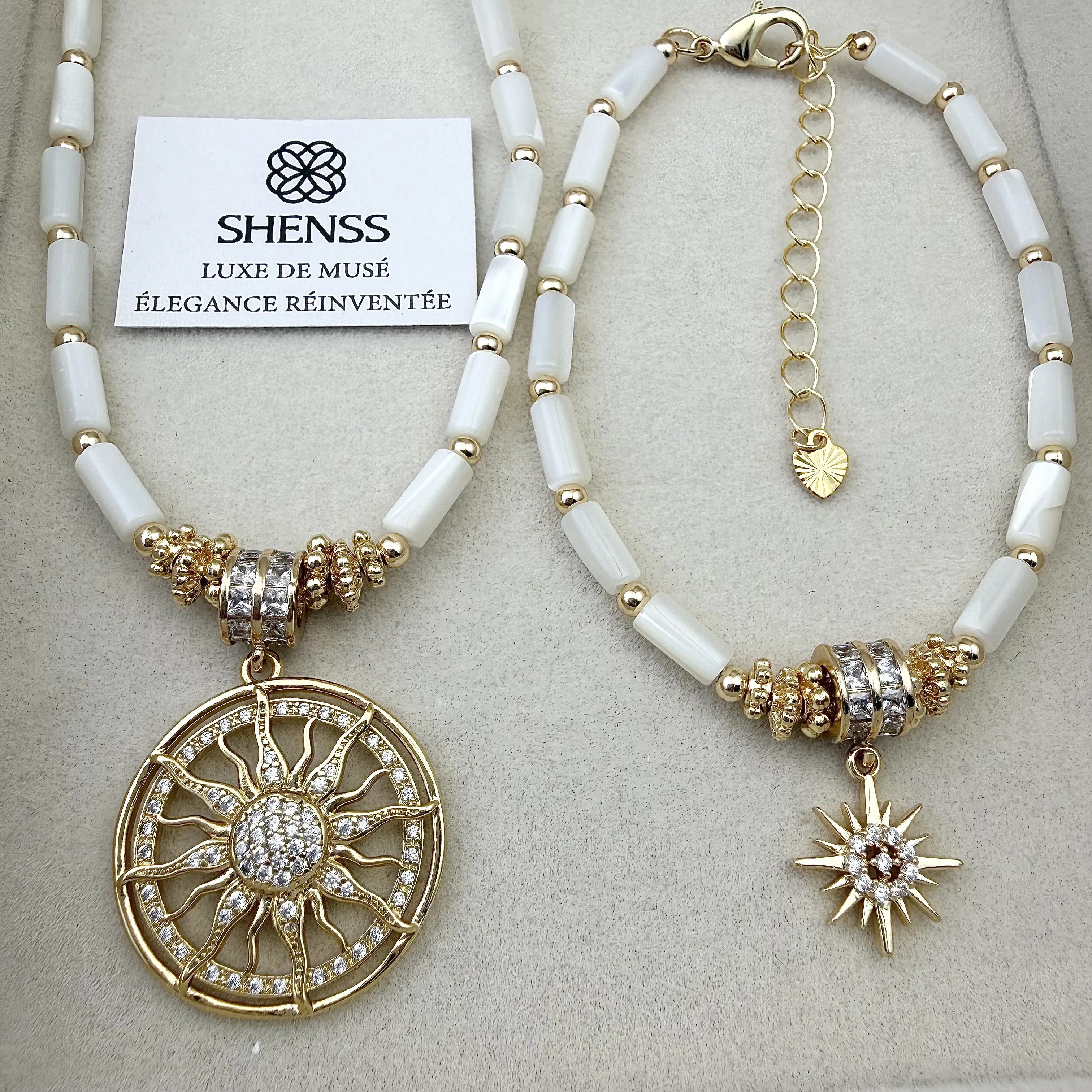 Natural White Shell Jewelry Set Vintage Luxury Necklace Bracelet Earrings Elegant Versatile Gift for Her