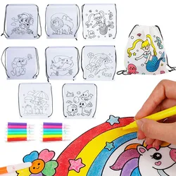 Kids Graffiti Backpack Drawing Toys Cartoon Animal Mermaid Dinosaur DIY Coloring Storage Bundle Pocket Boys Girls Painting Craft