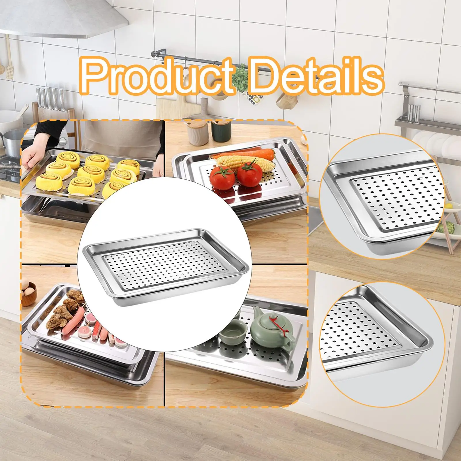 3xTea Serving Tray Organizer Metal Space Saving Deep Drainage Multifunctional Gungfu Tea Table Serving Tray for Office Teahouse