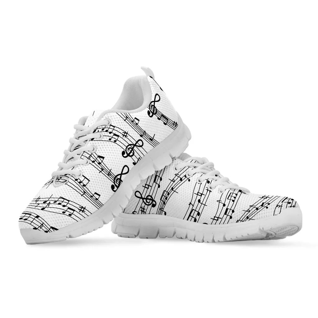 Music Notes Prints 2024 Mesh Shoes Woman Spring Ladies Shoes Lace-Up Flats Sneakers Women Plus Size Footwear