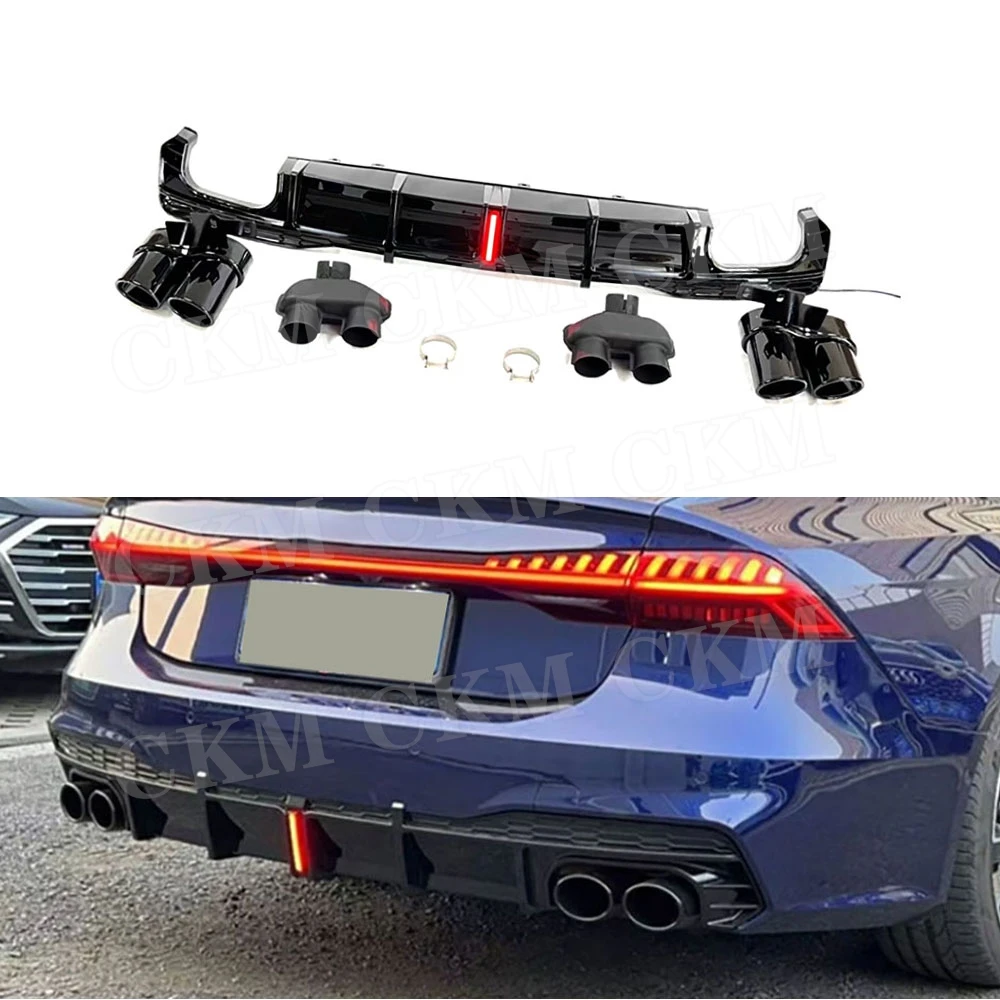 

for Audi A7 Sline S7 C8 2019-2023 ABS Body Kits Car Rear Bumper Diffuser Lip LED Light Spoiler with Exhaust Tips Accessories