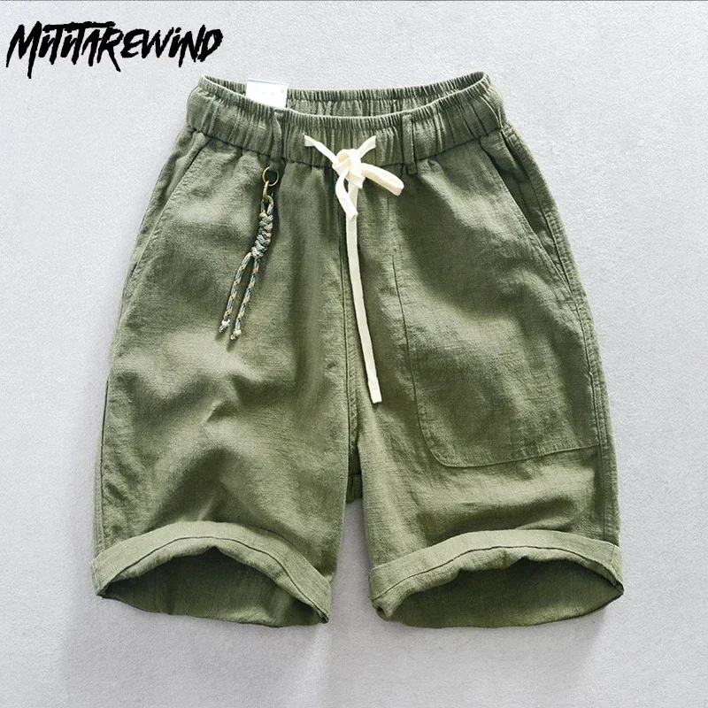 

Breathable Cotton Linen Shorts for Men Summer Beach Casual Cargo Shorts Elastic Waist Baggy Shorts Man Japanese Retro Short Pant