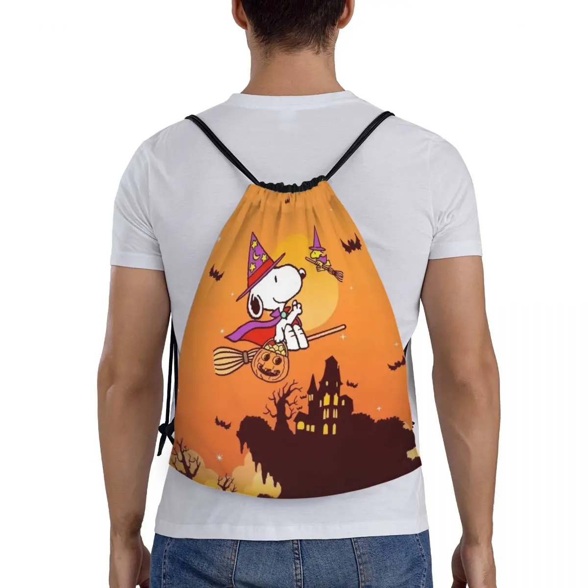 Personalizzato Halloween Snoopy Beagle cane zaino con coulisse donna uomo Sport palestra Sackpack pieghevole Cartoon Shopping Bag Sack