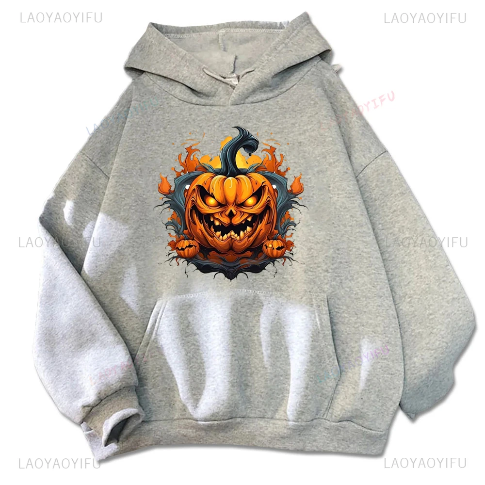 Spooky Horror Pumpkin Lamp Graphic Printed Hallowmas Hoodie Trick or Treat Warm and Windproof Harajuku Casual Couple Hoodies