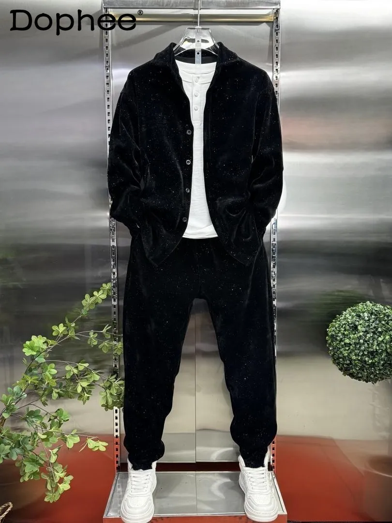 

Autumn and Winter Men's Suit fashion Casual High Quality Gypsophila Youth Corduroy loose Casual Two-piece Set