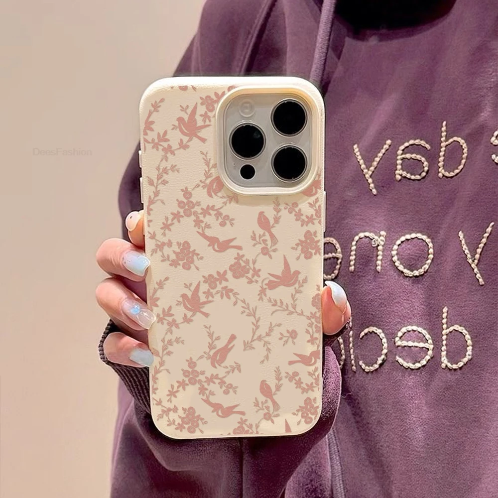 Phone Case For iPhone 17 Air 16 15 14 13 12 18 Pro Max 11 Cute Vintage Floral Bird Lichee Pattern Shockproof Bumper Back Cover view 4