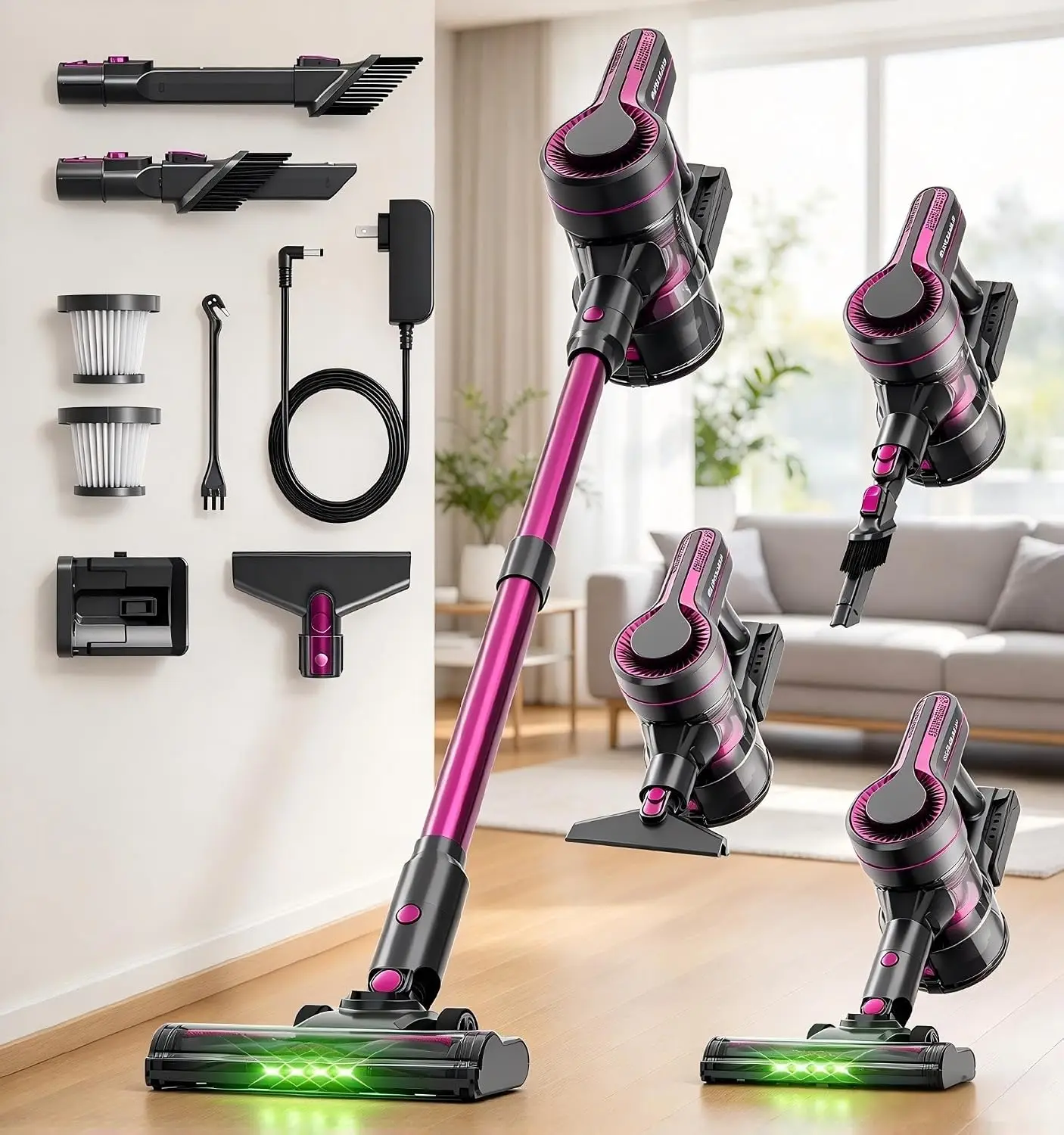 Home Cordless Vacuum Cleaner, 600W, 35KPA Suction, 60 Mins Runtime, Purple