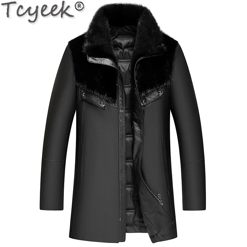 

Tcyeek Winter Genuine Leather Down Coats Fashion Mid-long Real Sheepskin Coat Man Mink Fur Collar New Puffer Jacket Men Clothes