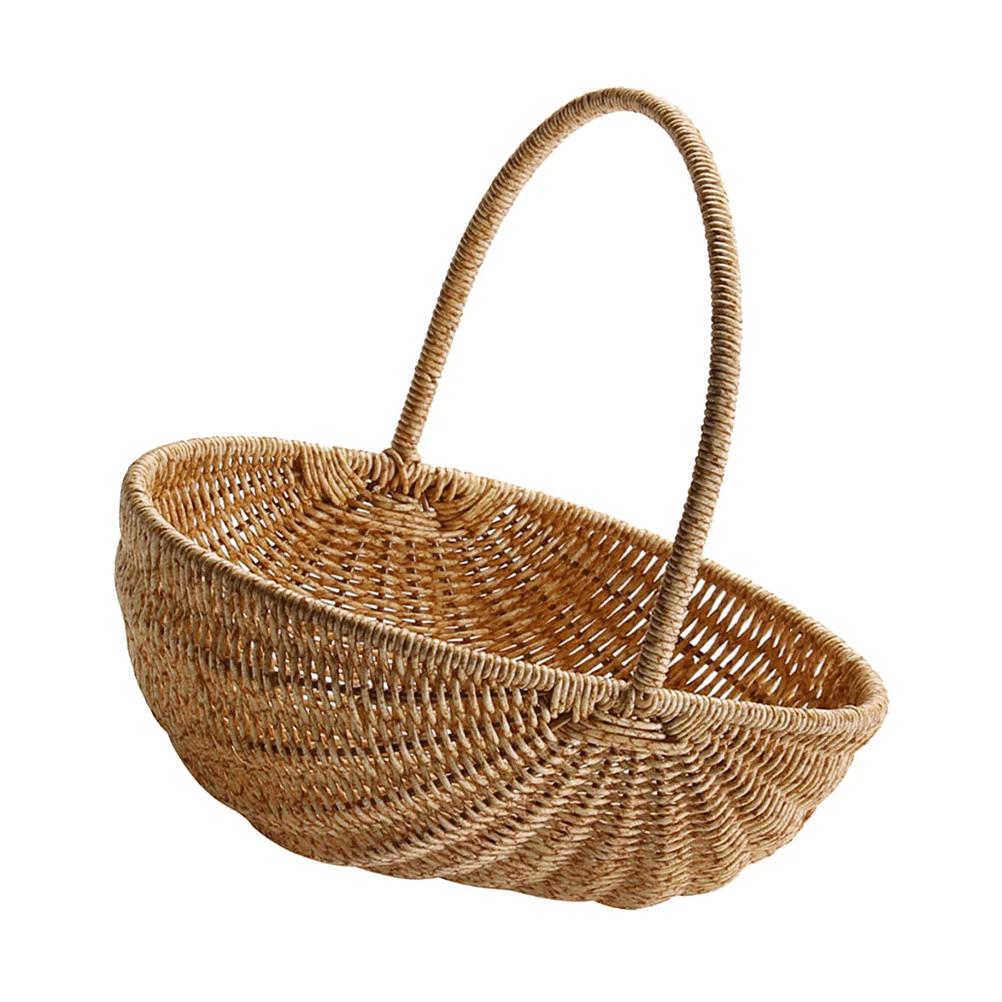 

Shopping Basket Woven Hand-made Fruit Picking Basket/carrier Desktop Storage Portable Plastic Rattan Handheld Picnic Rustic