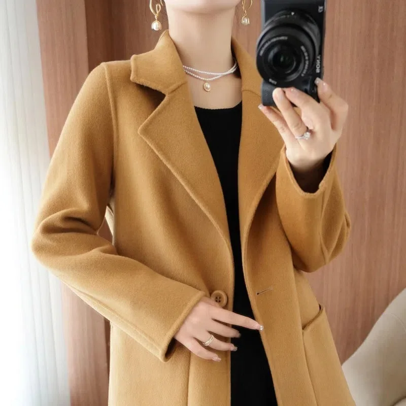 

Women's clothing autumn and winter new cashmere double-sided woolen coat medium and long buckle small woolen coat women's trend