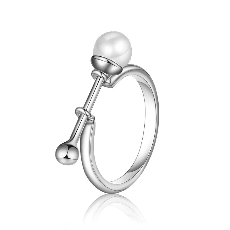 Pearl Rings 925 Sterling Silver Opening Size Index Ring Zircon Studded Drill Adjustable Ring Women Fine Gifts
