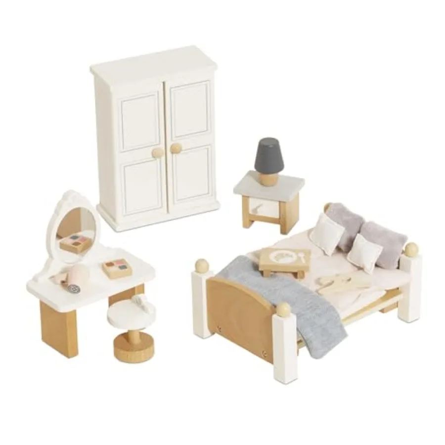

Wooden Daisylane Master Bedroom Dolls House Accessories Play Set for Dolls Houses Wooden Furniture Set in Natural Fi