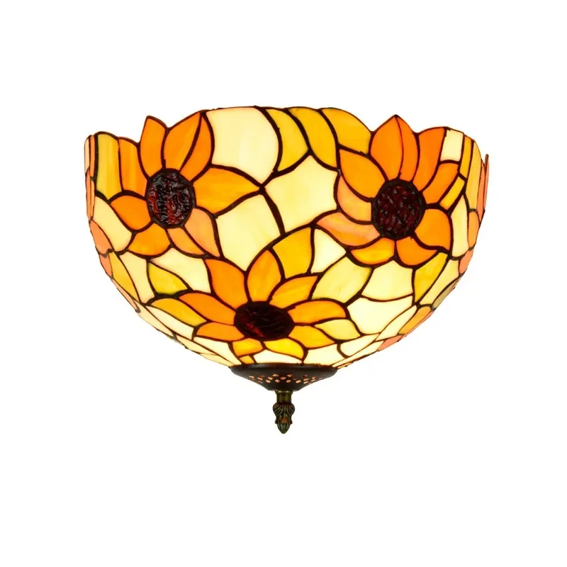

0CM Sunflower Retro Stained Glass Dining Room Bedroom Aisle Corridor Glazed Ceiling Light