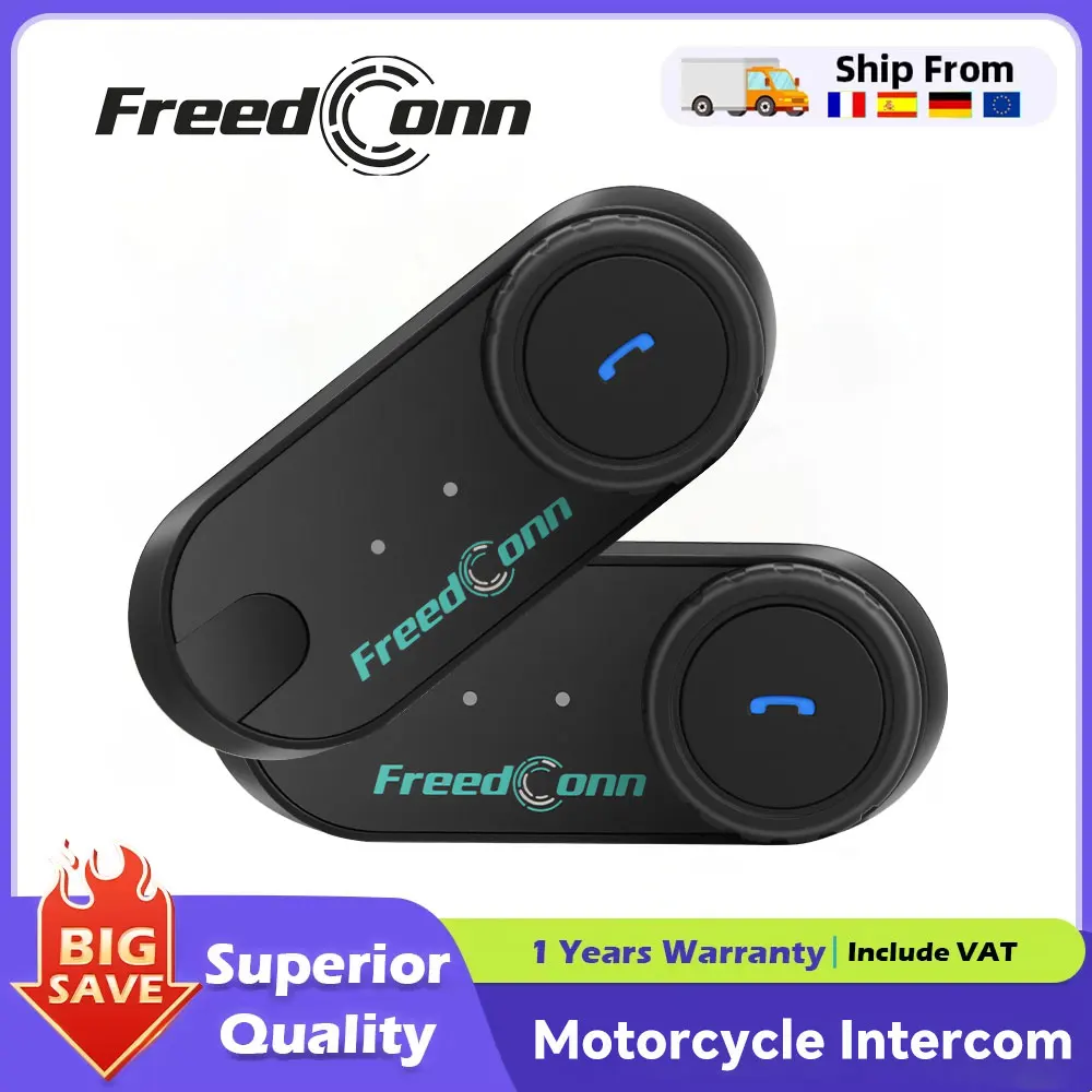 Intercomunicador para Motocicleta Freedconn, Auriculares Bluetooth para Casco, Comunicador Manos Libres, Interfono de 6 Vías, Radio FM, Música Compartida por Bluetooth