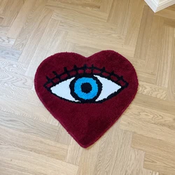 Red and Blue Heart Shape Eye Tufting Rug Soft Fluffy Cute Animal Mat Bunny Carpet Bedroom Floor Anti Slip Pad Home Kids Room